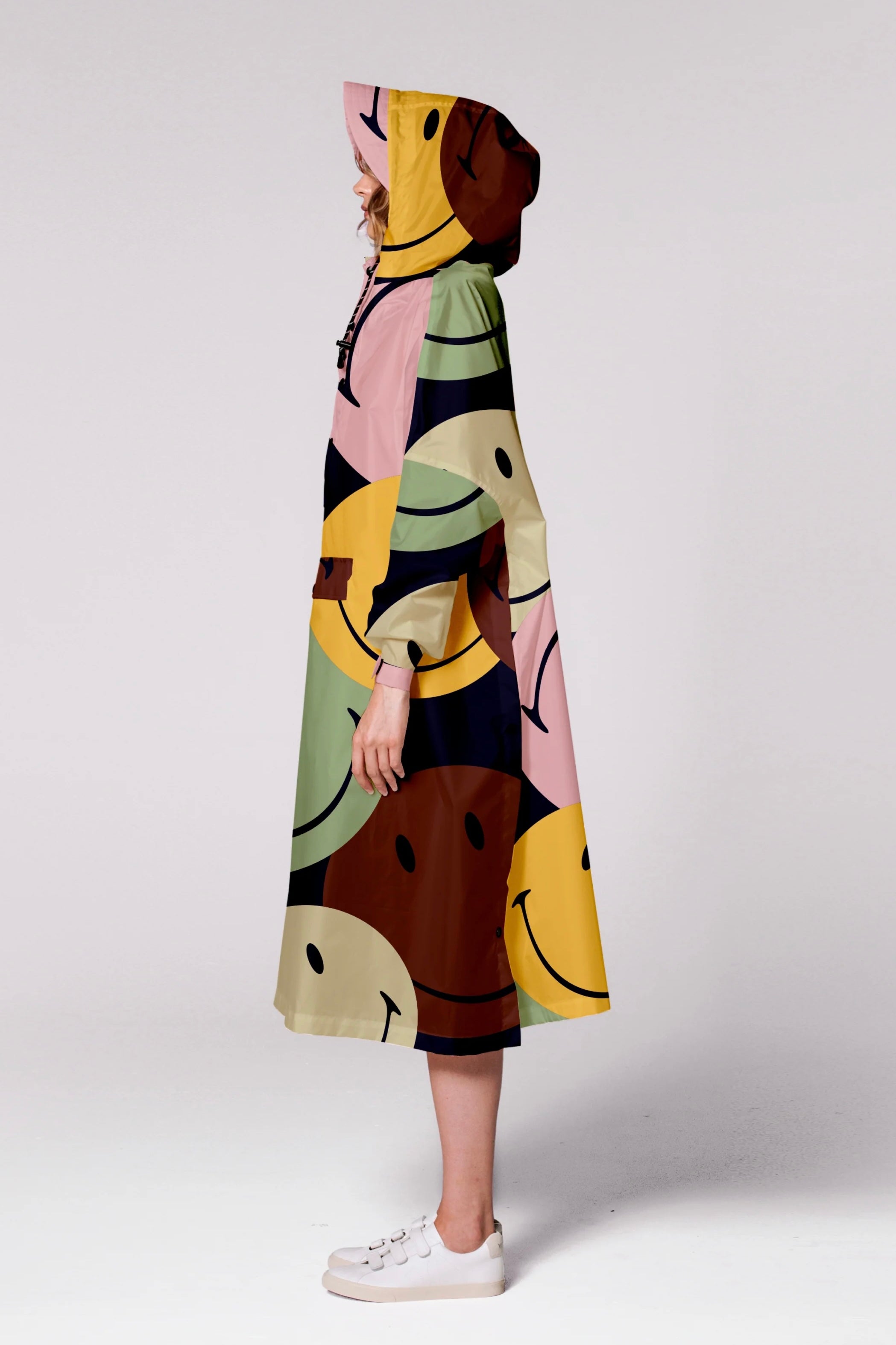 Rain Kiss Regn Poncho - Klassik Smile x Smiley Regn Poncho i Sort med Hvid