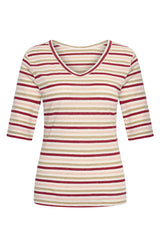 Zilch Vendbar Hør T-shirt Stripe Ruby #farve_stripe-ruby-red