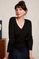 King Louie Cardigan V Heart Ajour Sort #farve_black
