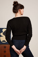 King Louie Cardigan V Heart Ajour Sort #farve_black