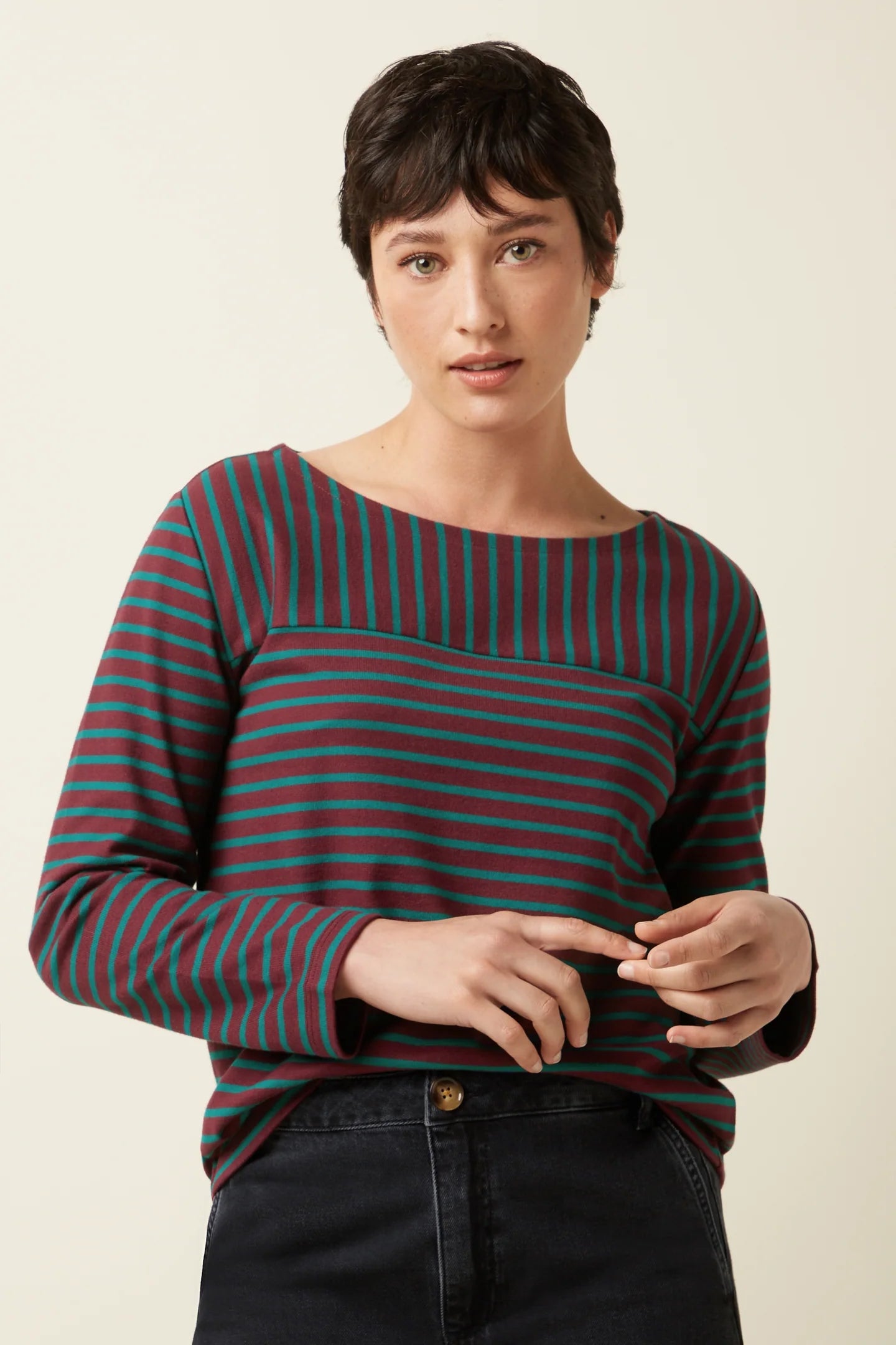 King Louie Boatneck Yoke Top Britney Stripe