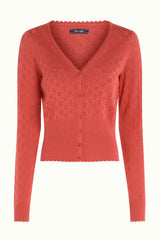 King Louie Cardigan V Heart Ajour Tweed Orange Coral #farve_tweed-orange