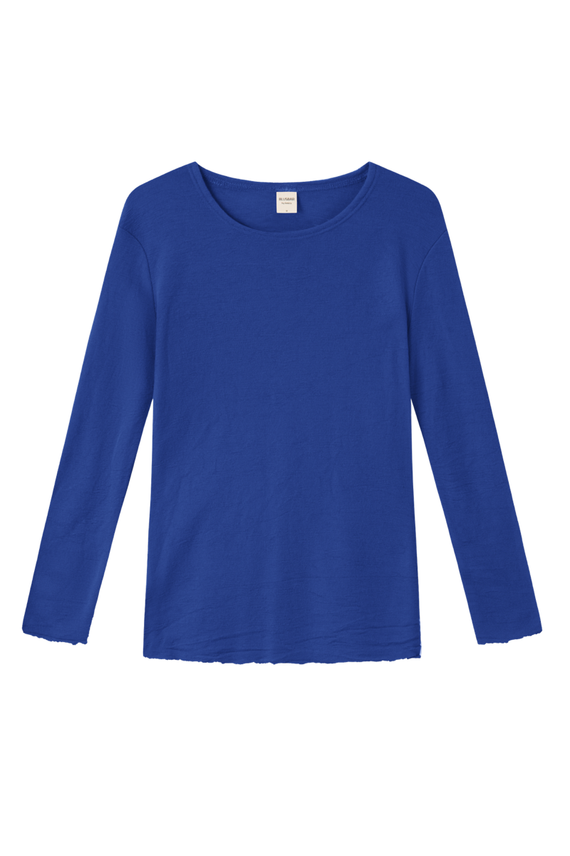 Blusbar Uldbluse Rundhals Langærmet #farve_cobalt