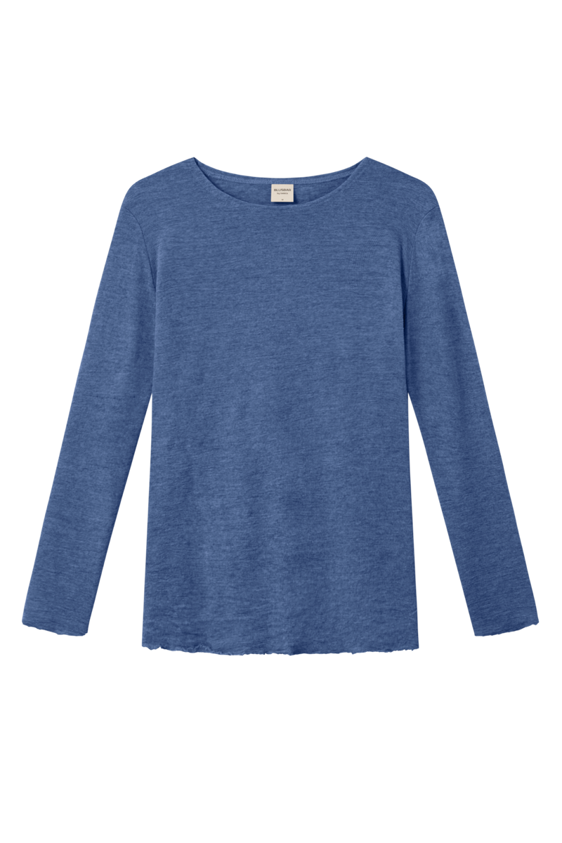 Blusbar Uldbluse Rundhals Langærmet #farve_indigo-melange