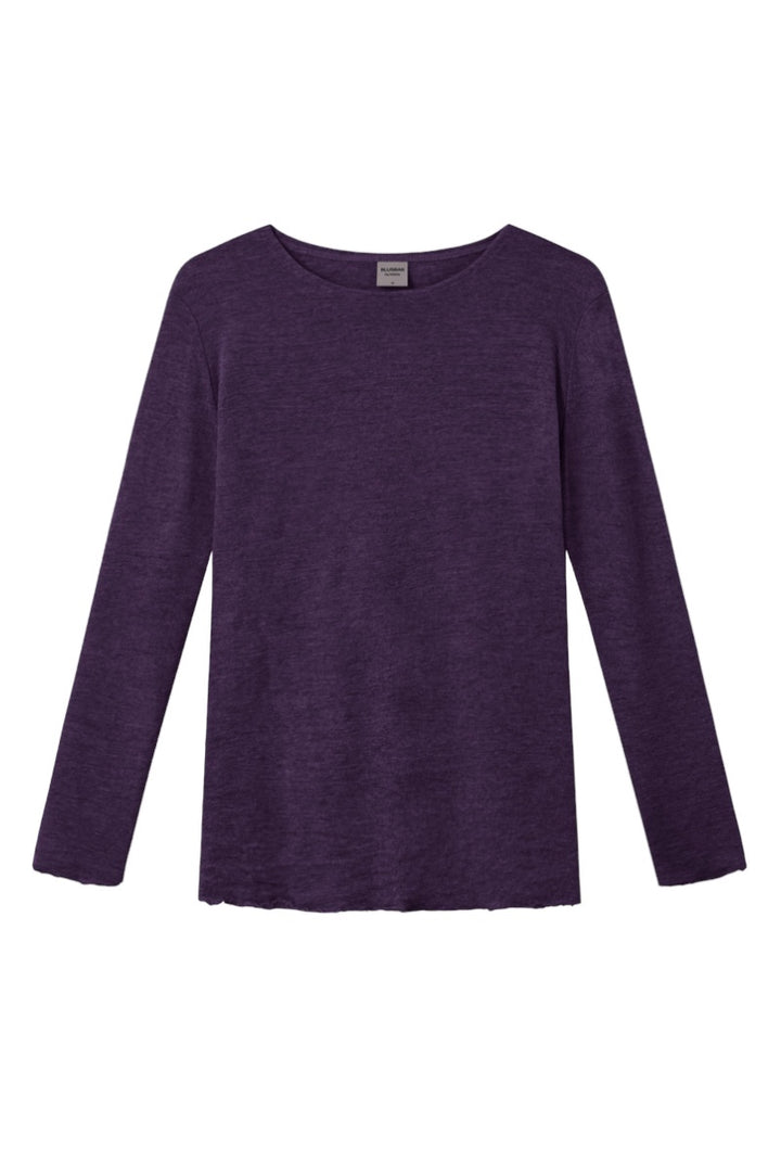 Blusbar Uldbluse Rundhals Langærmet #farve_plum