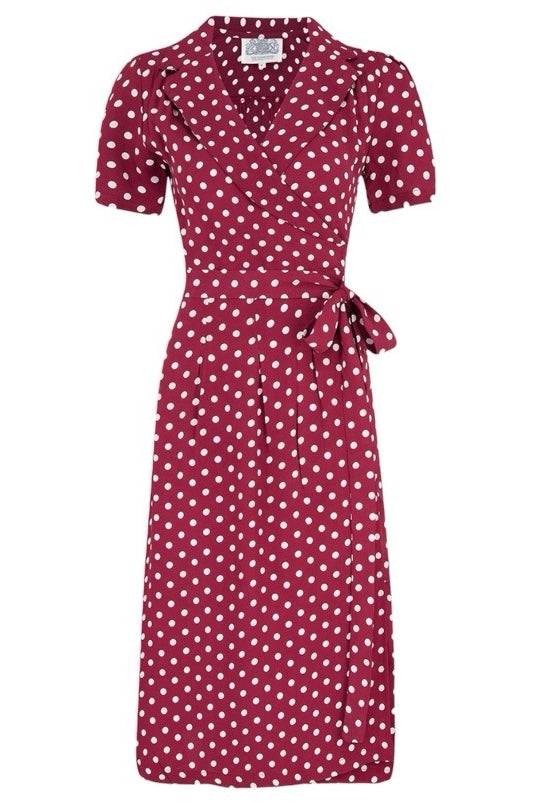 Seamstress of Bloomsbury Peggy Wrap Kjole #farve_wine-polka