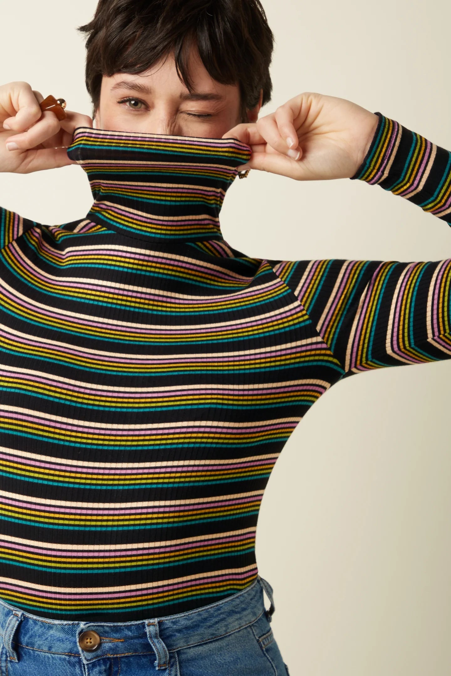 King Louie Rollneck Top Frostine Stripe