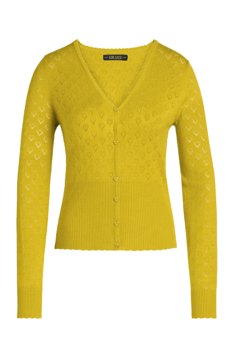 King Louie Cardigan V Heart Ajour #farve_spring-yellow