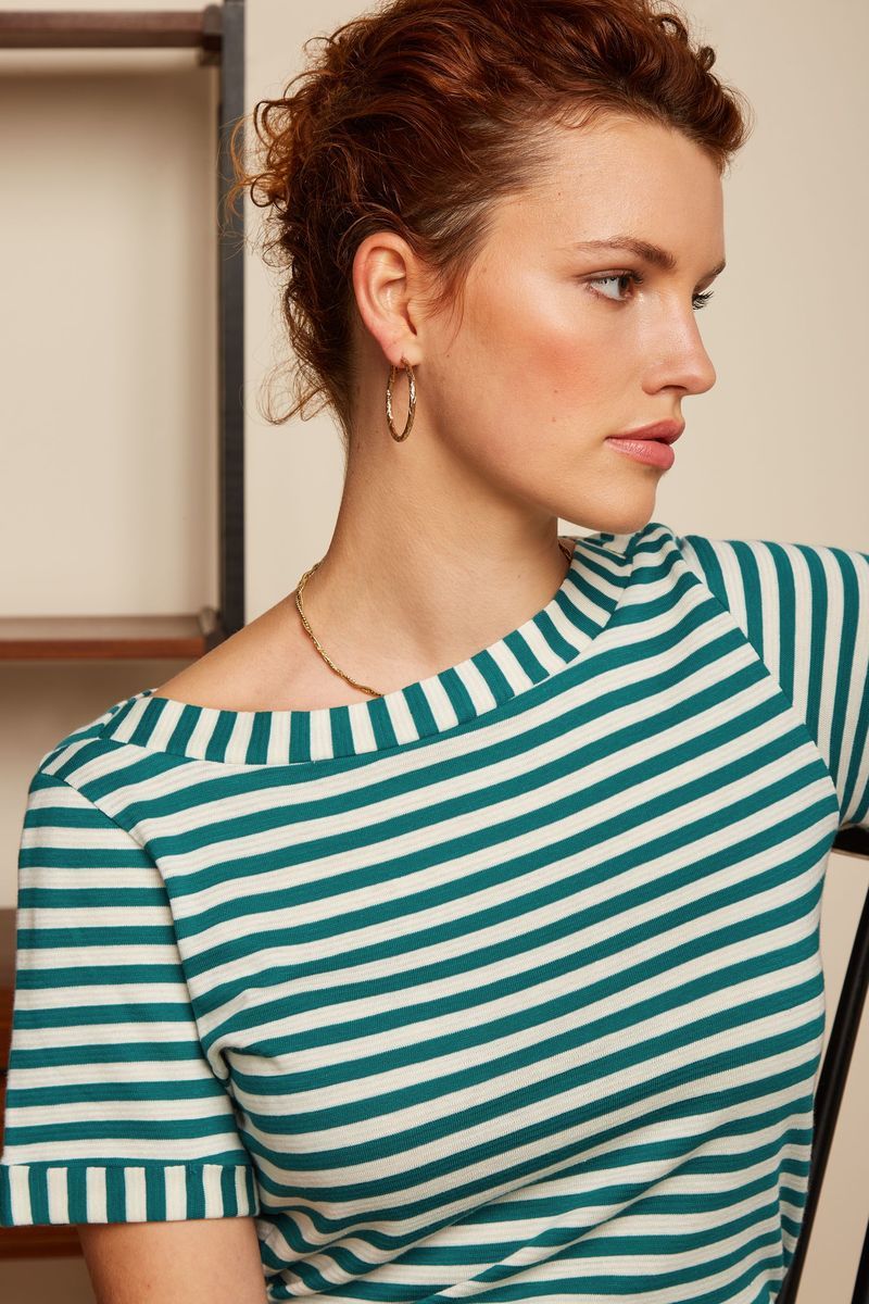 King Louie Boatneck Top Chopito Stripe #farve_ponderosa-green