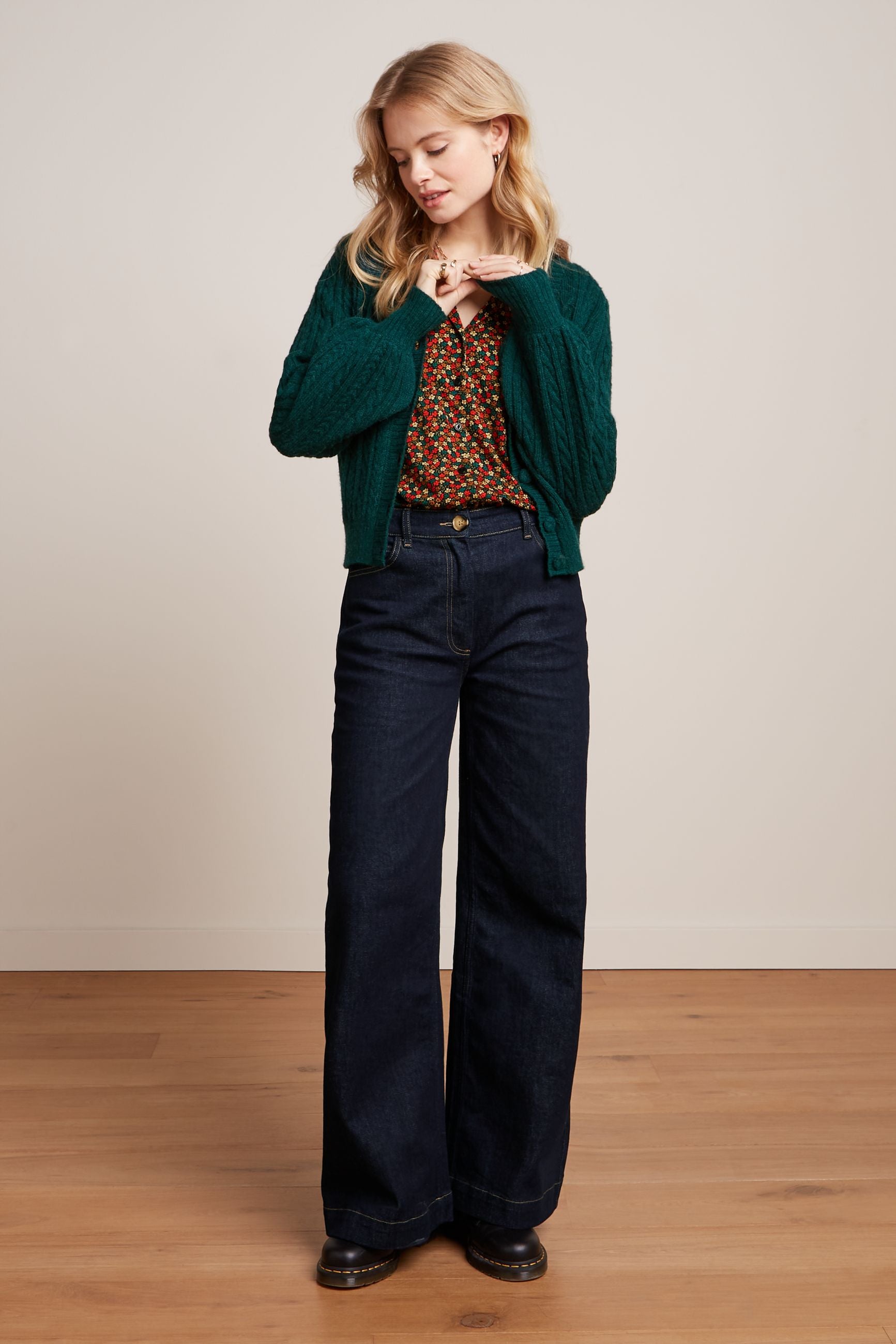 King Louie Cardigan V Farfalle #farve_pine-green