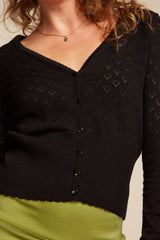 King Louie Cardigan V Heart Ajour Sort #farve_black