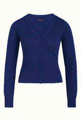 King Louie Cardigan V Heart Ajour Dazzling Blue #farve_dazzling-blue