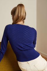 King Louie Cardigan V Heart Ajour Dazzling Blue #farve_dazzling-blue