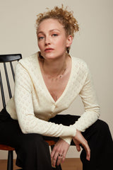 King Louie Cardigan V Heart Ajour Cream #farve_cream