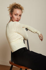 King Louie Cardigan V Heart Ajour Cream #farve_cream