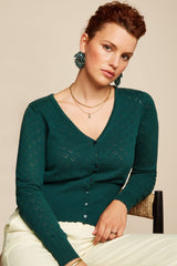 King Louie Cardigan V Heart Ajour Dragonfly Green #farve_dragonfly-green