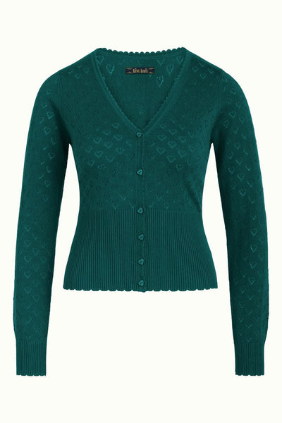 King Louie Cardigan V Heart Ajour Dragonfly Green #farve_dragonfly-green