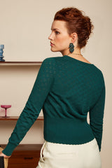 King Louie Cardigan V Heart Ajour Dragonfly Green #farve_dragonfly-green