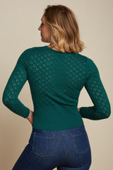 King Louie Cardigan V Heart Ajour Dragonfly Green #farve_dragonfly-green