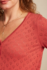 King Louie Cardigan V Heart Ajour Tweed Orange Coral #farve_tweed-orange