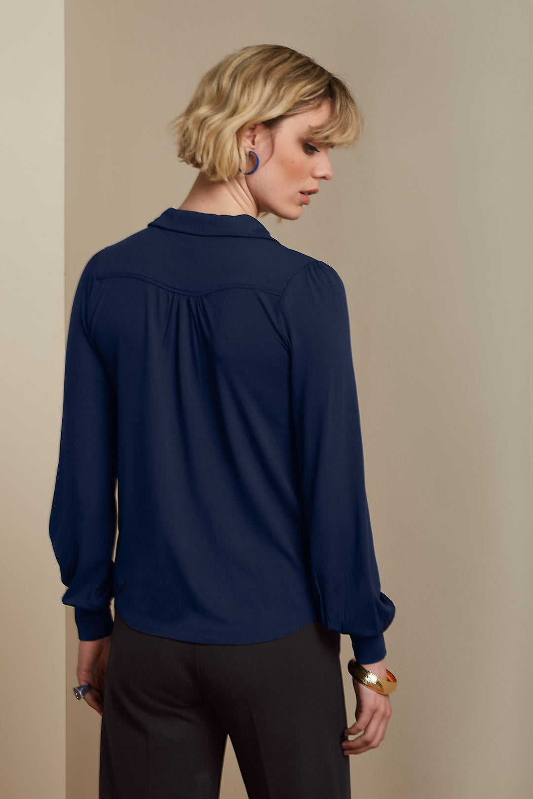 King Louie Carina Blouse Ecovero Evening Blue #farve_evening-blue