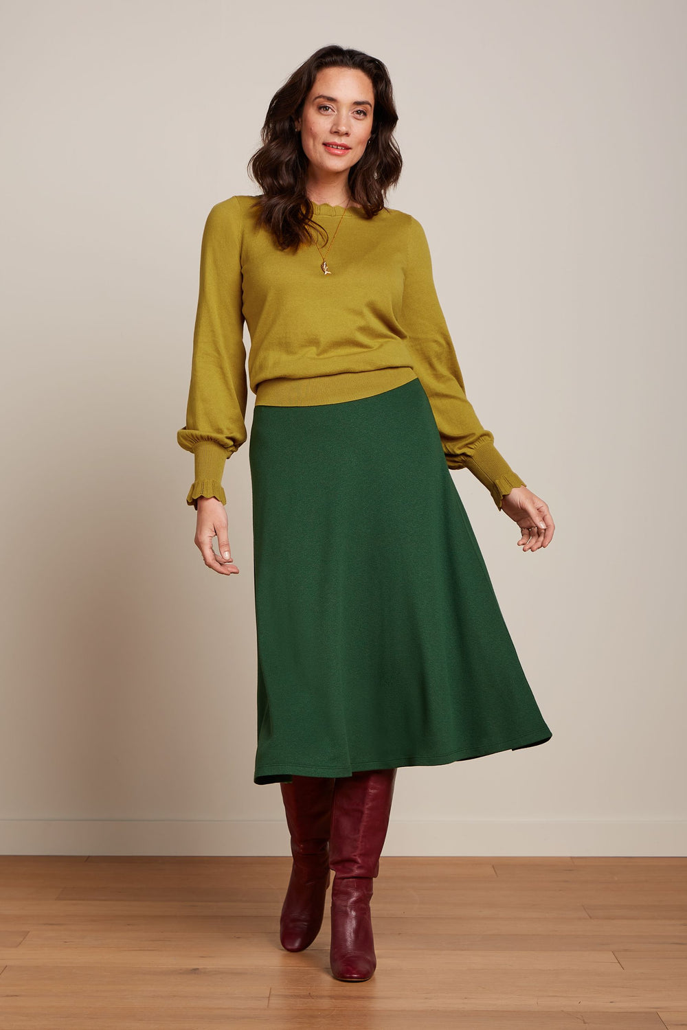 King Louie Juno Midi Skirt Milano Crepe Forest Green #farve_forest-green