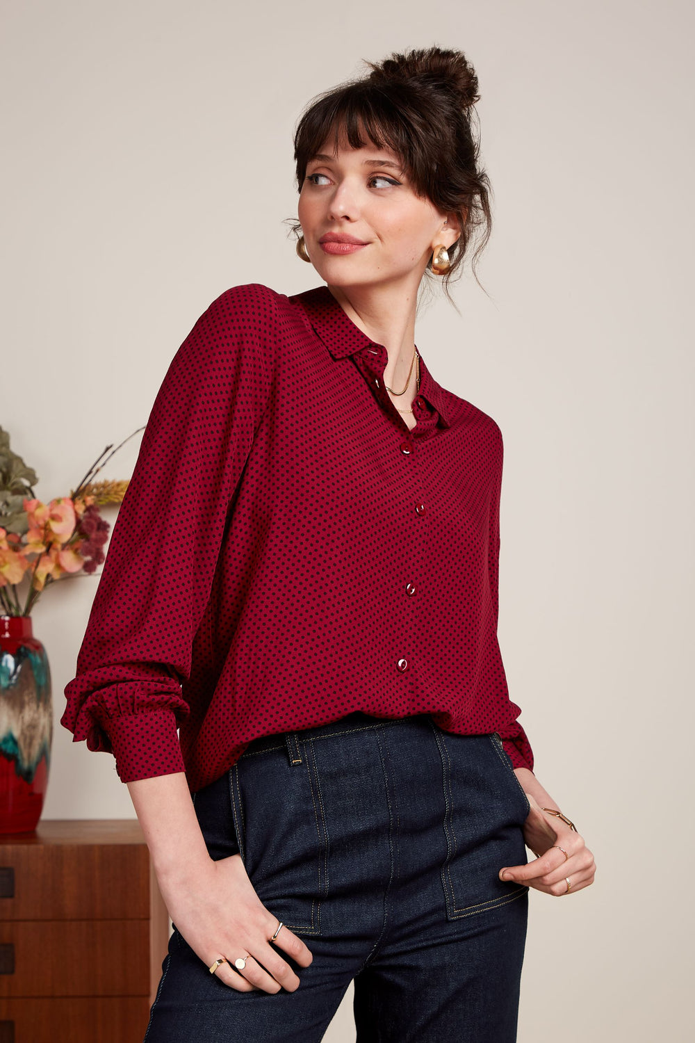 King Louie Maisie Blouse Piper #farve_cabernet-red