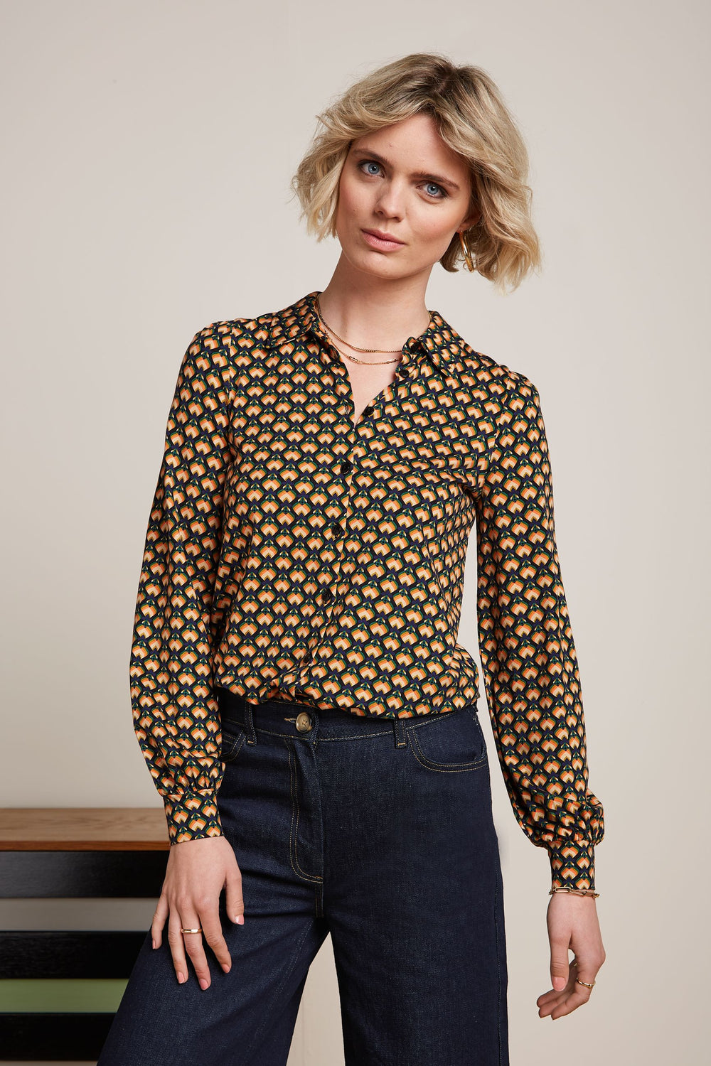 King Louie Maisie Blouse Valet Streple Blue #farve_streeple-blue