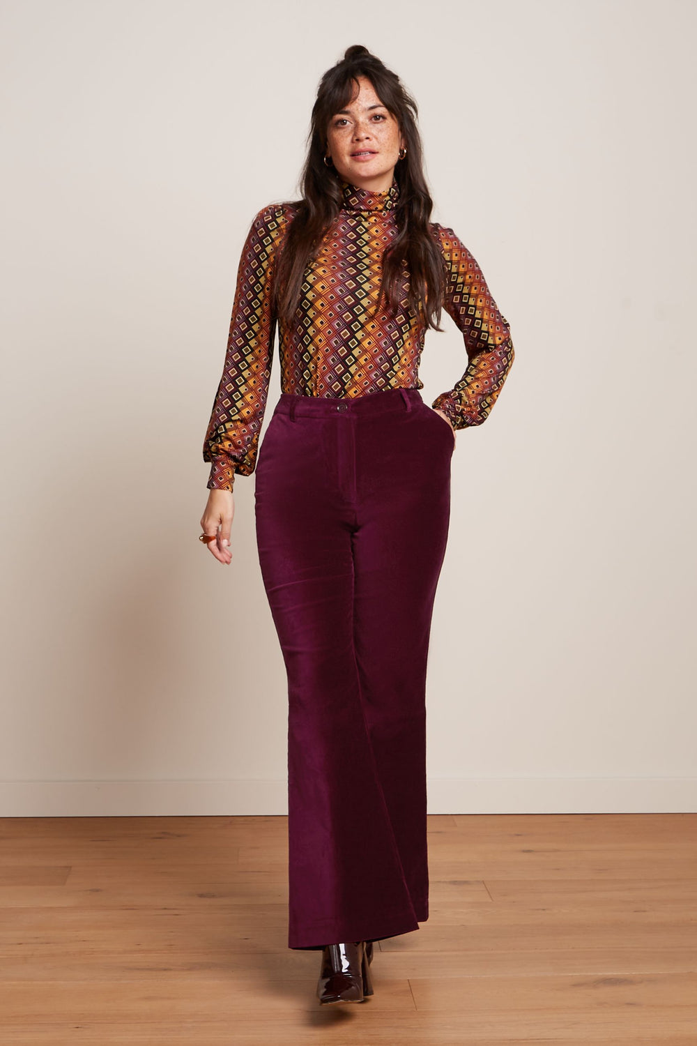 King Louie Marcie Flared Pants Uni Fargo #farve_cabernet-red