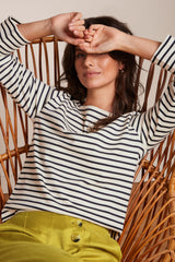 King Louie Boatneck Top Britney Stripe #farve_evening-blue