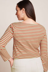 King Louie Boatneck Top Britney Stripe #farve_sprucestone-mint