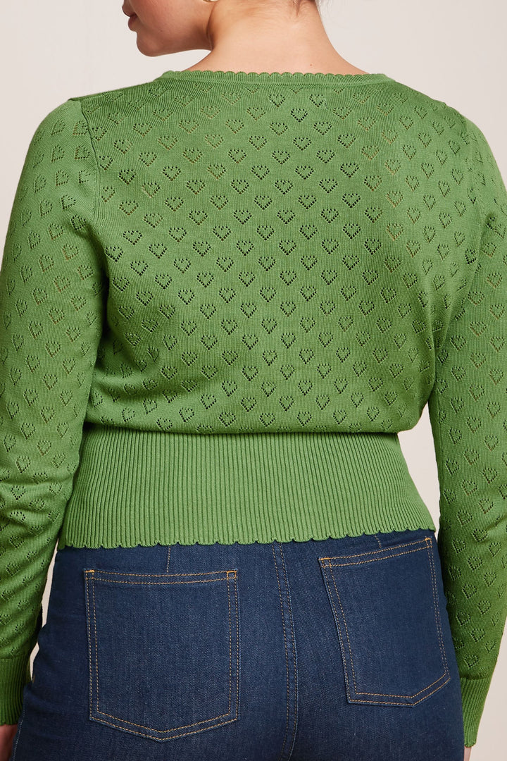 King Louie Cardigan V Heart Ajour #farve_jade-green