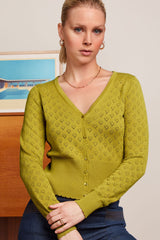 King Louie Cardigan V Heart Ajour #farve_spring-yellow