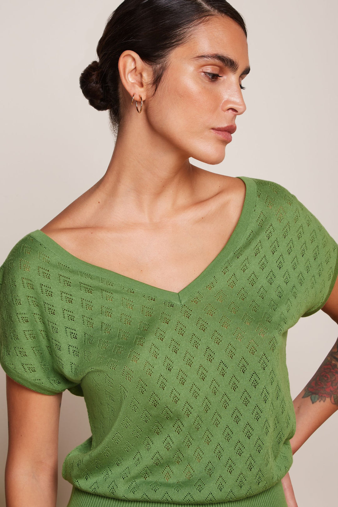 King Louie Double V Top Mateo Knit Jade Green #farve_jade-green