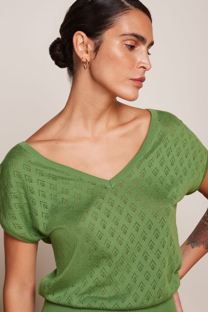 King Louie Double V Top Mateo Knit Jade Green #farve_jade-green