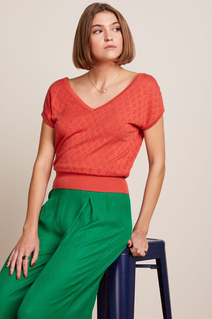 King Louie Double V Top Mateo Knit Tweed Orange #farve_tweed-orange