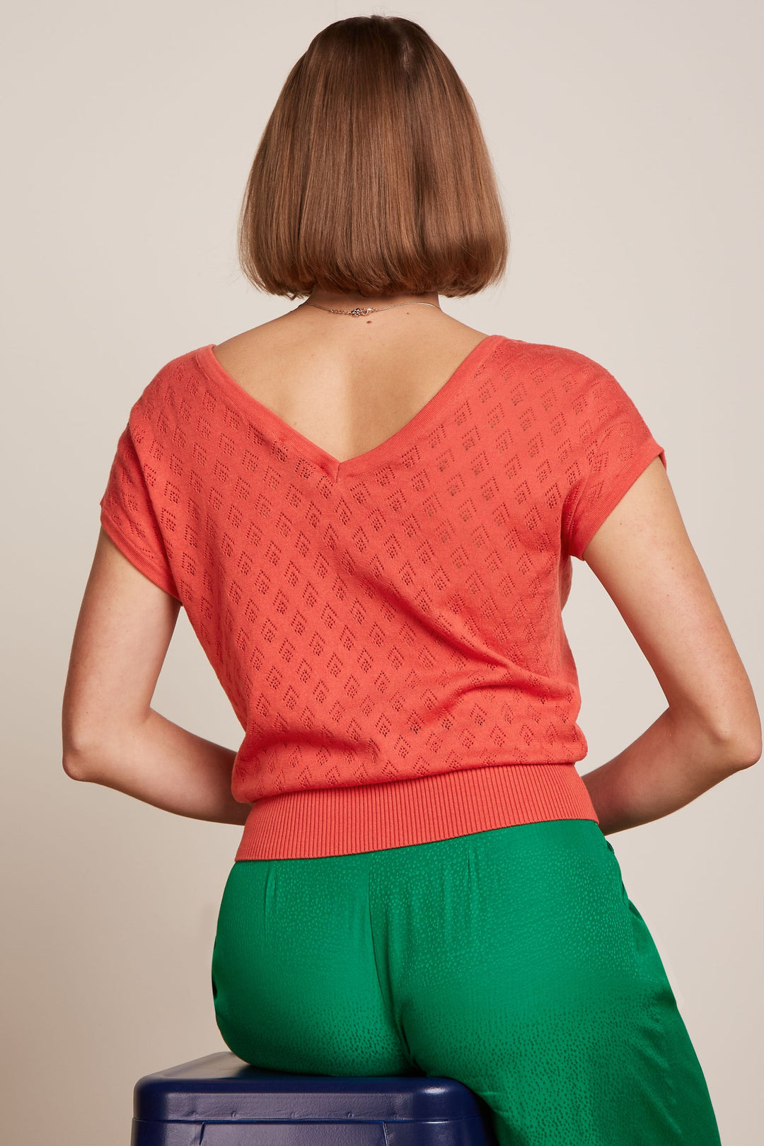King Louie Double V Top Mateo Knit Tweed Orange #farve_tweed-orange