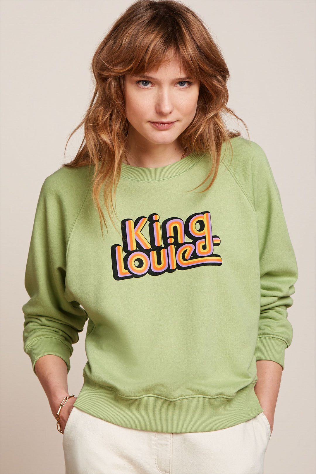 King Louie Febe Sweater Peachy #farve_margarite-green