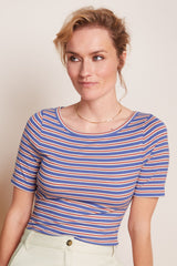 King Louie Lili Tee Surf Stripe Baja Blue #farve_baja-blue