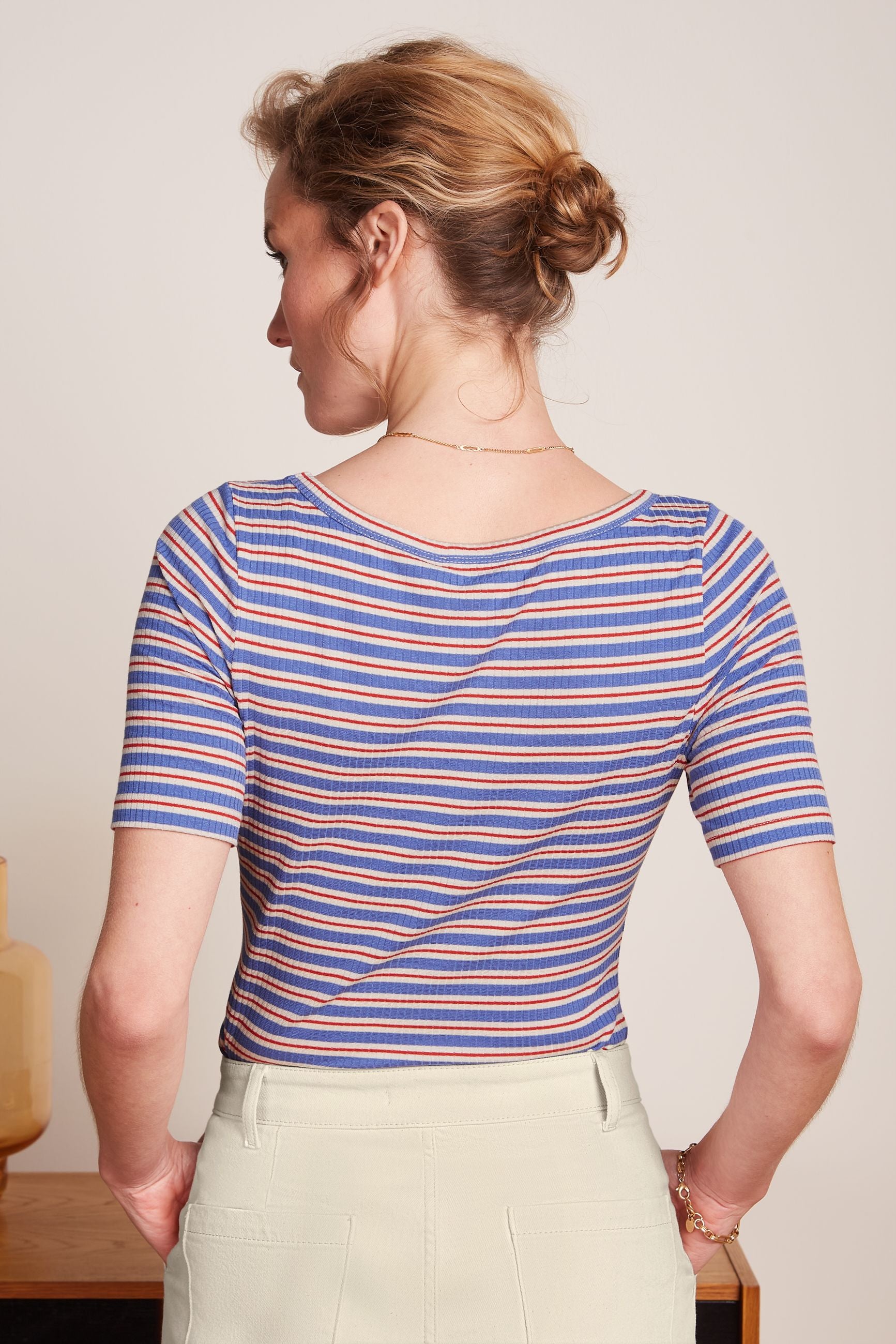 King Louie Lili Tee Surf Stripe Baja Blue #farve_baja-blue