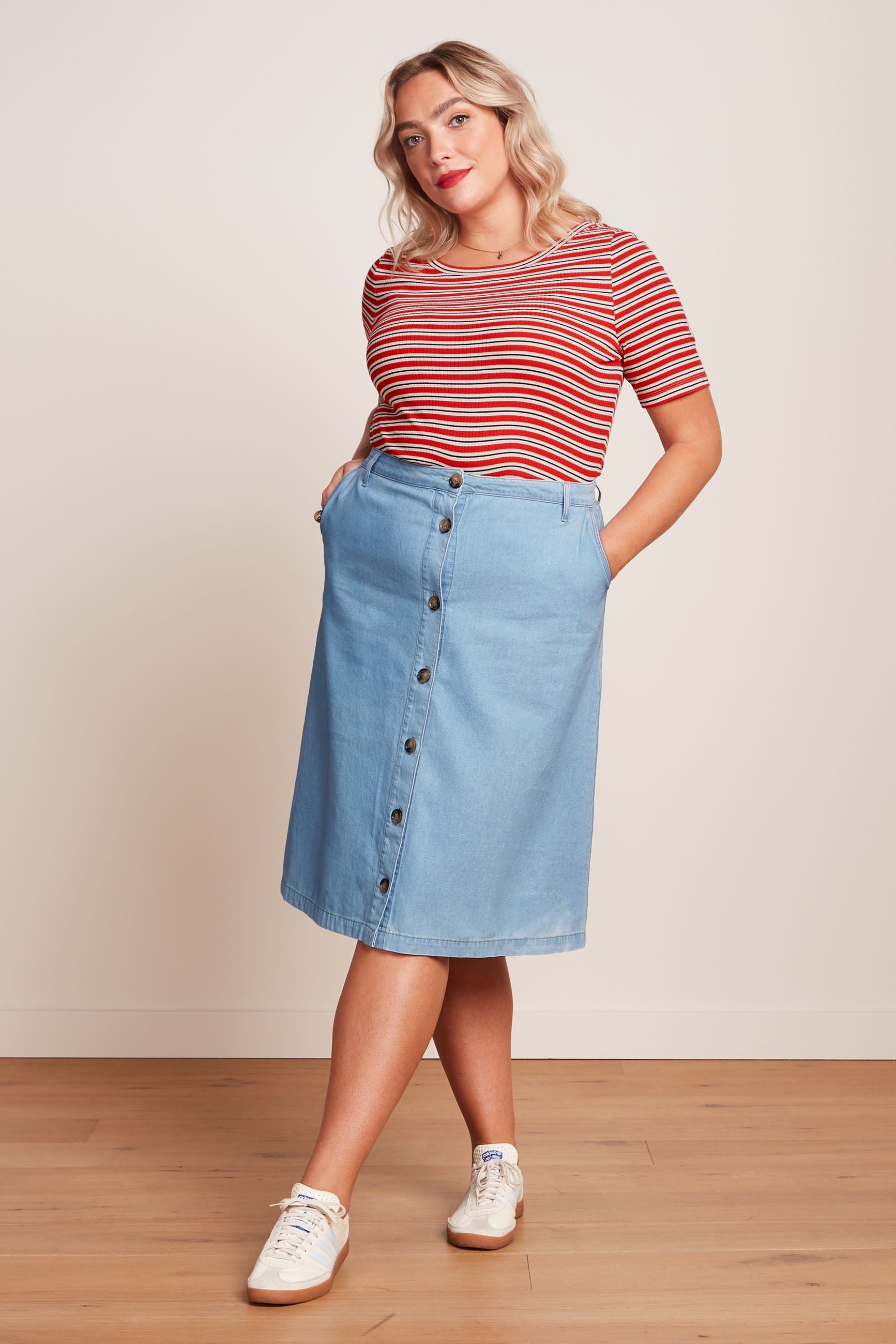 King Louie Lili Tee Surf Stripe Fire Red #farve_fire-red