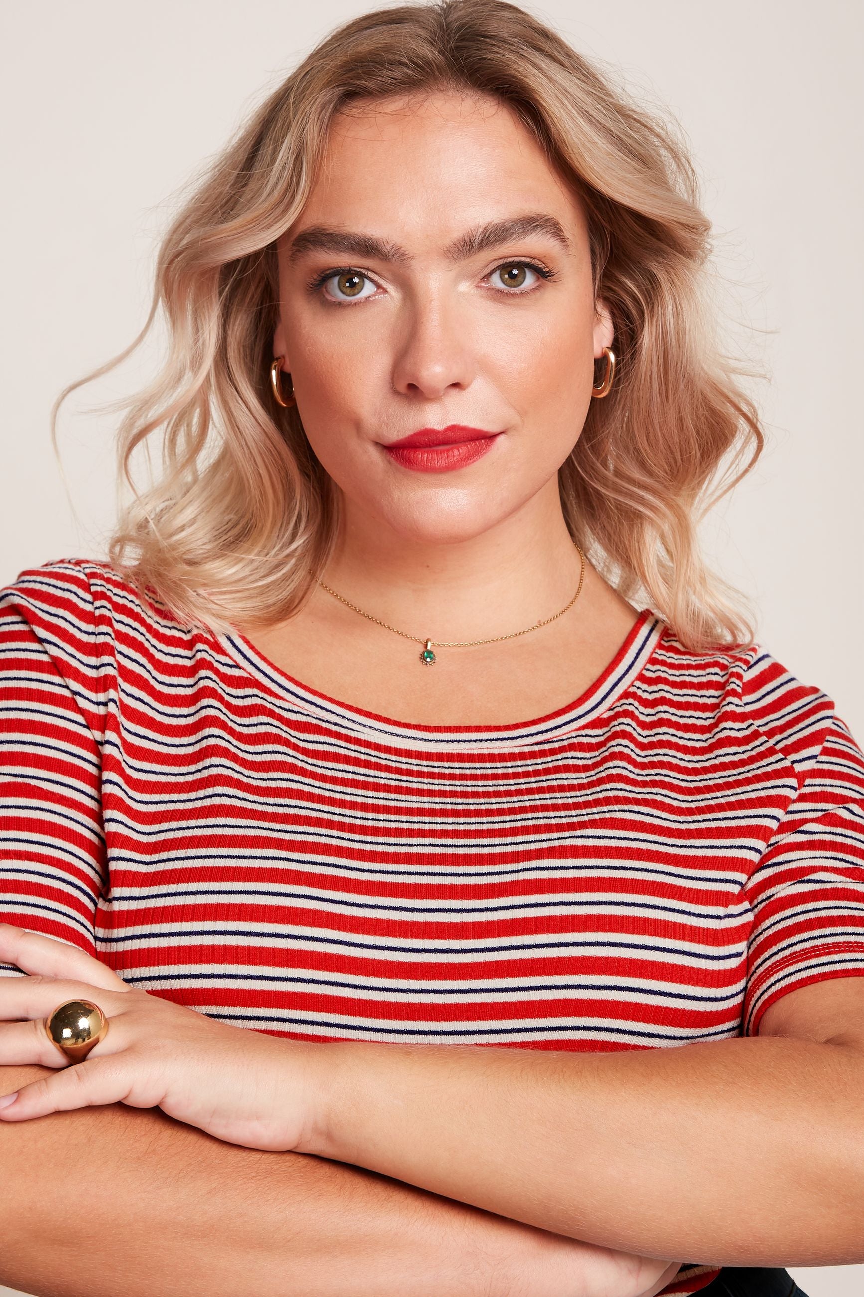 King Louie Lili Tee Surf Stripe Fire Red #farve_fire-red