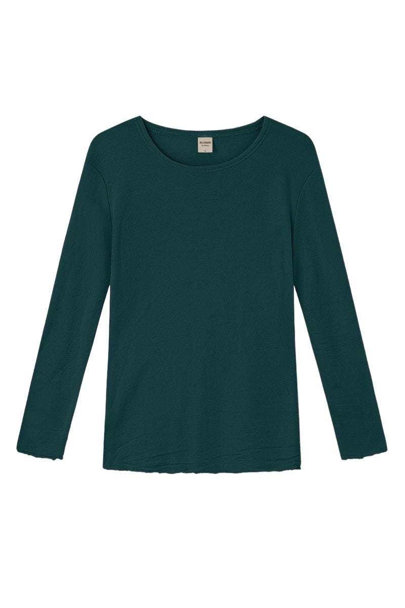 Blusbar Uldbluse Rundhals Langærmet #farve_bottle-green