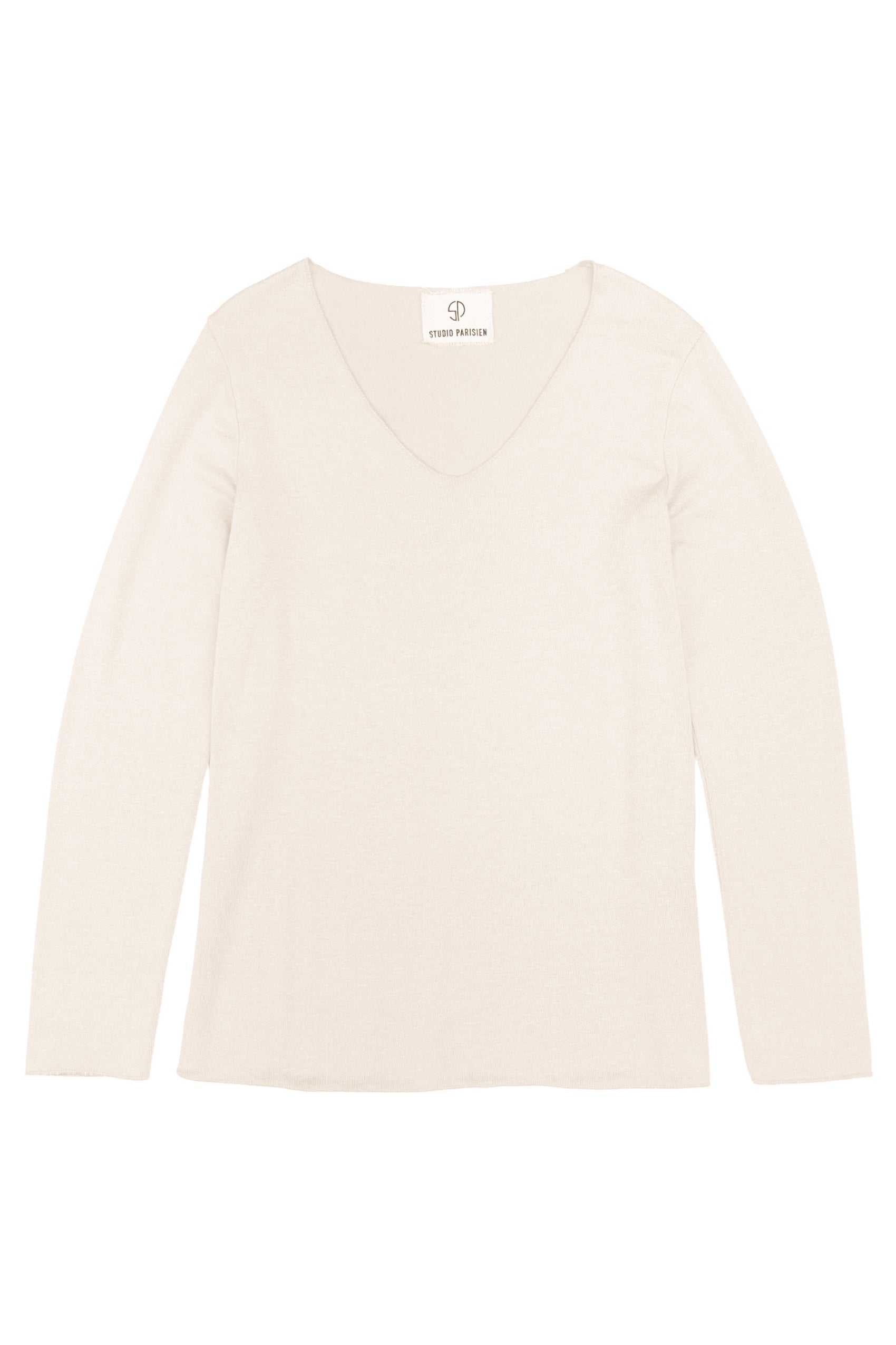 Sophies Langærmet V-hals Top #farve_beige