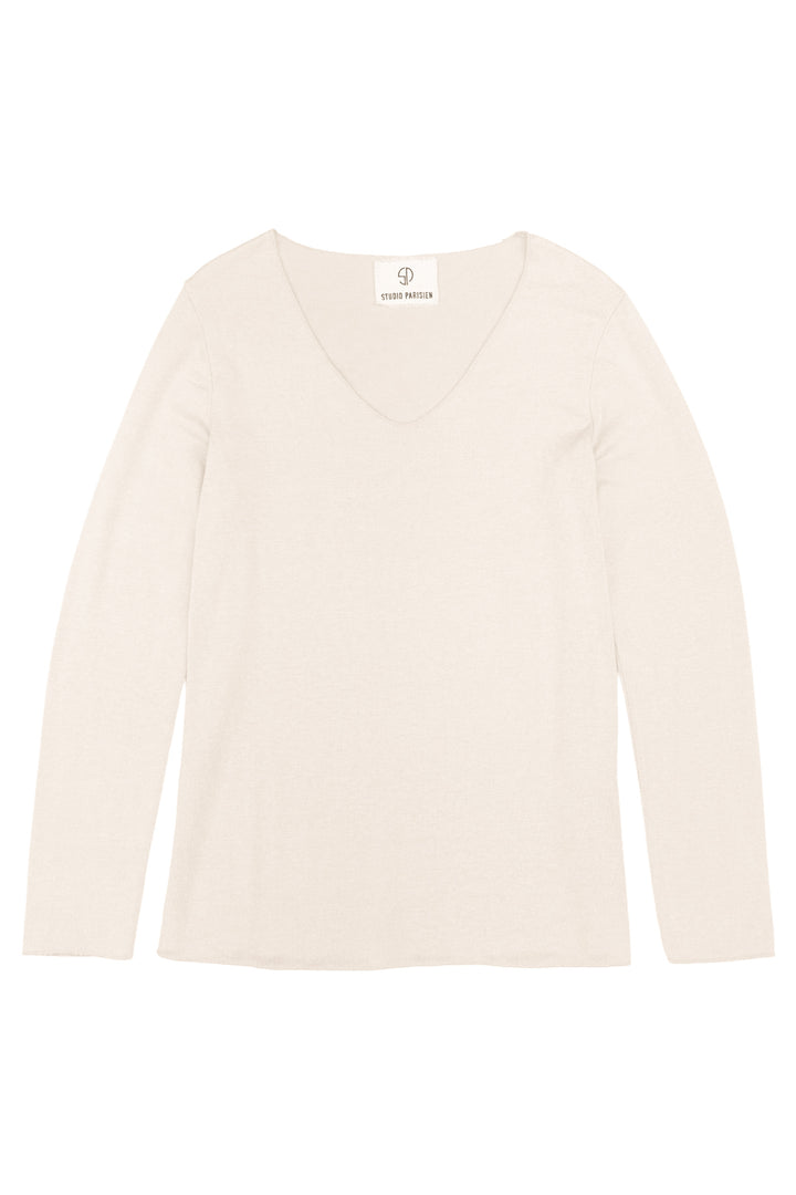 Sophies Langærmet V-hals Top #farve_beige