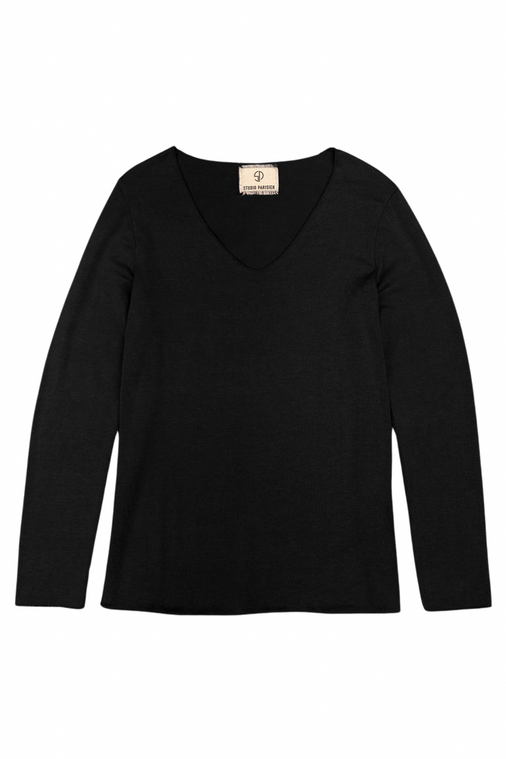 Sophies Langærmet V-hals Top #farve_black