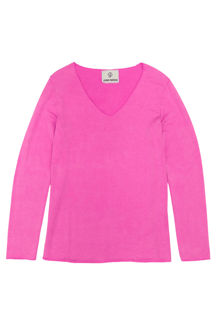 Sophies Langærmet V-hals Top #farve_fuxia