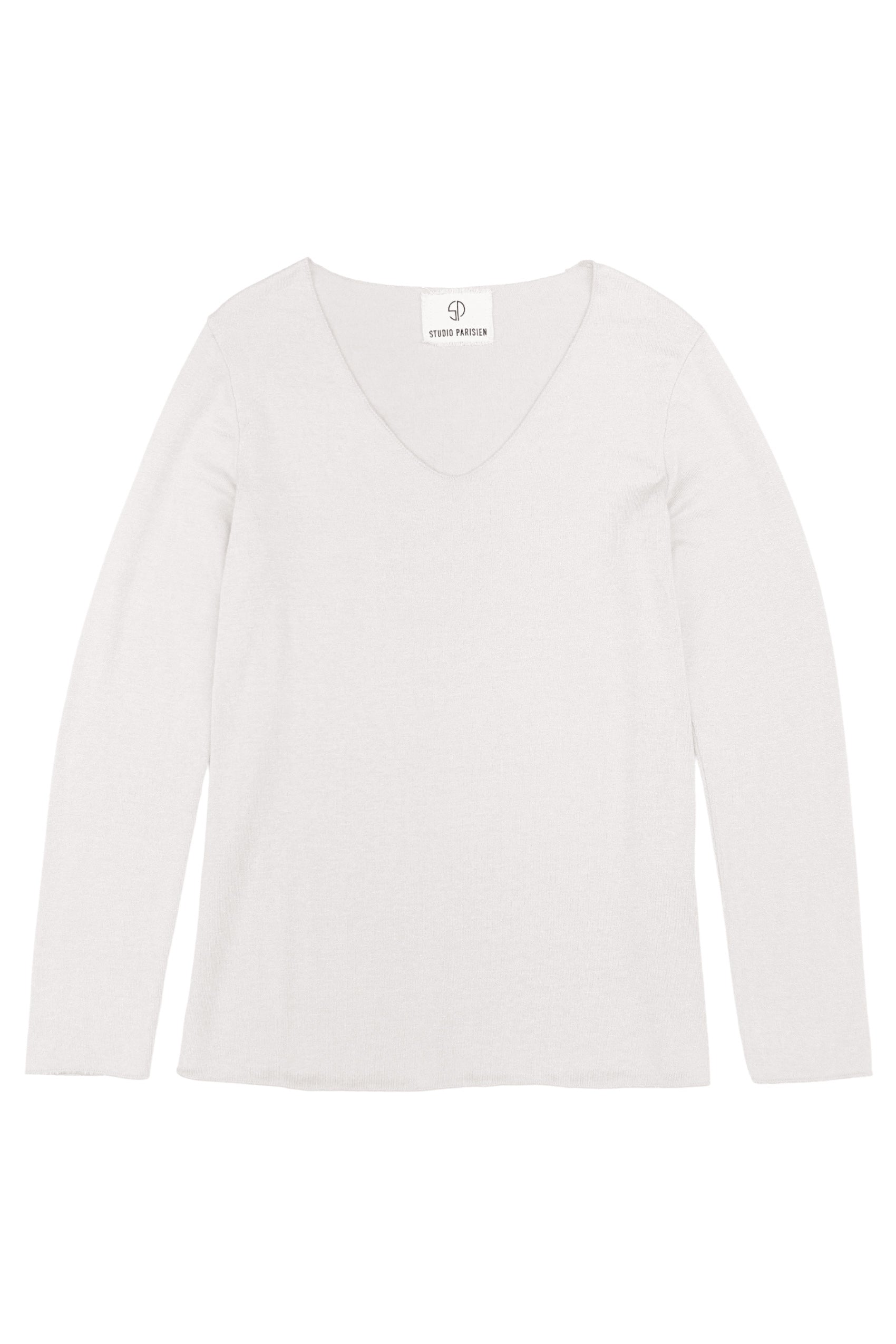 Sophies Langærmet V-hals Top #farve_off-white