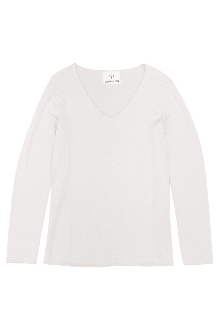 Sophies Langærmet V-hals Top #farve_off-white