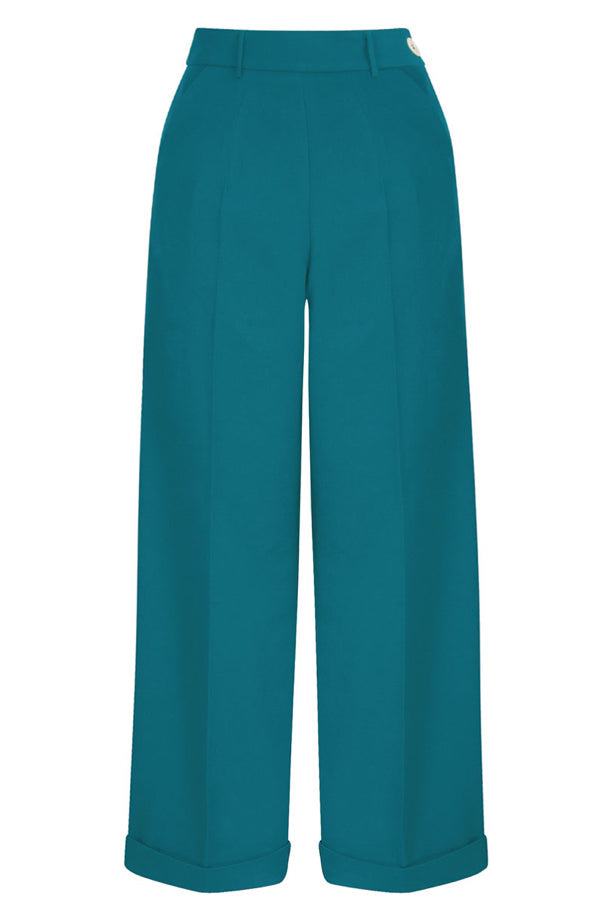 Weekend Doll High Waist Wide Leg Trousers Teal #farve_teal